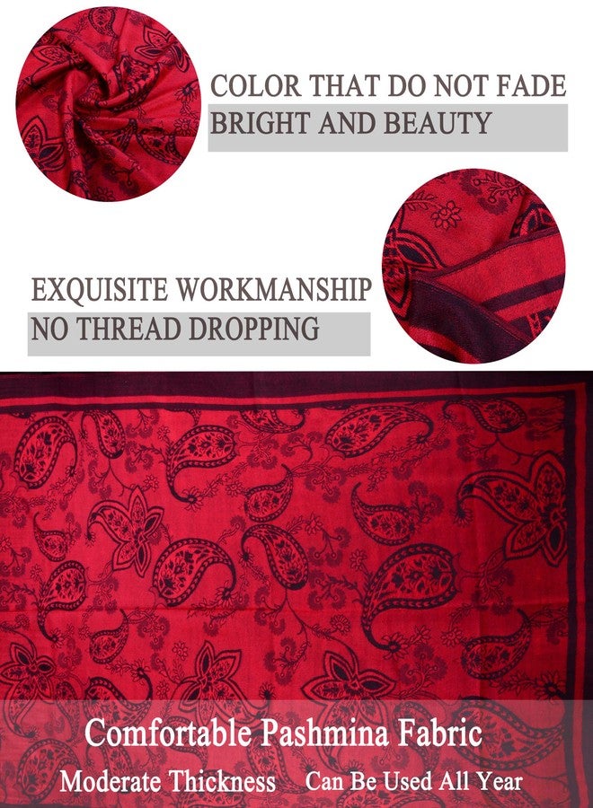 Iristide Women's Pashmina Shawl Paisley Pattern Scarf Tassels Wrap Colorful Ethnic (2005-Red &Black) - Image 3